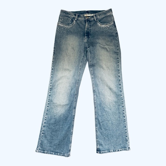 CHRISTINE ALEXANDER Swarovski Studded Bling Jeans Mid Rise Flare Womens 10 - Picture 6 of 14